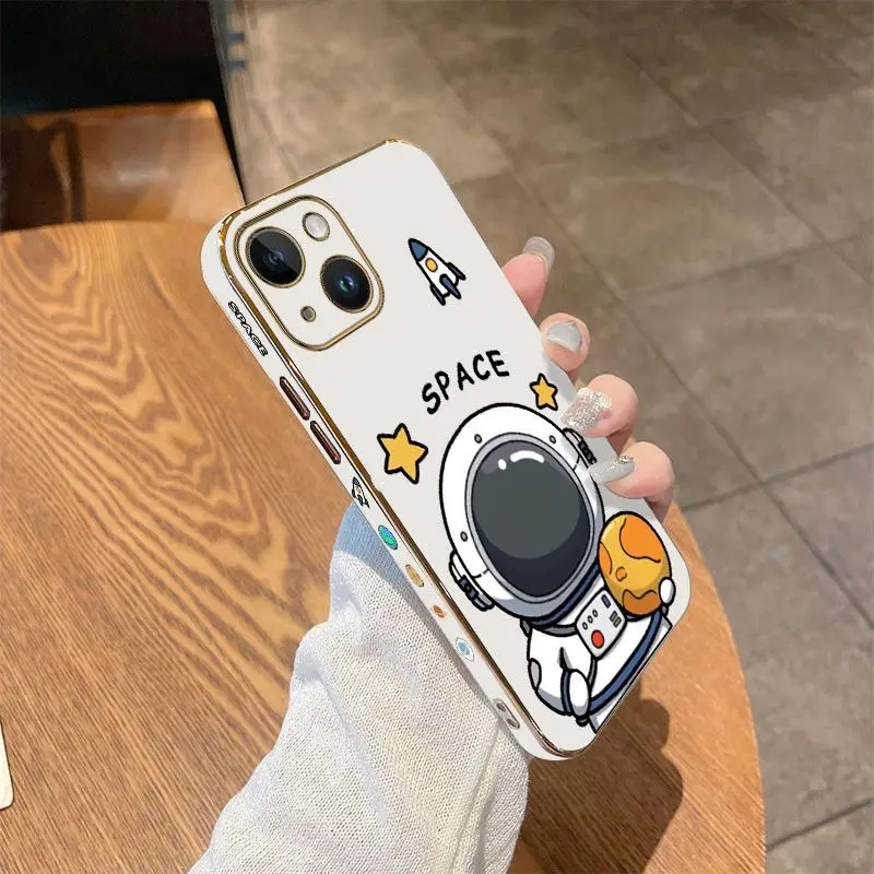 Fat Astronaut Luxury Plating Phone Case For iPhone 14 13 12 11 Plus Pro Max Mini X XR XS SE2020 8 7 6 6S Plus Cover