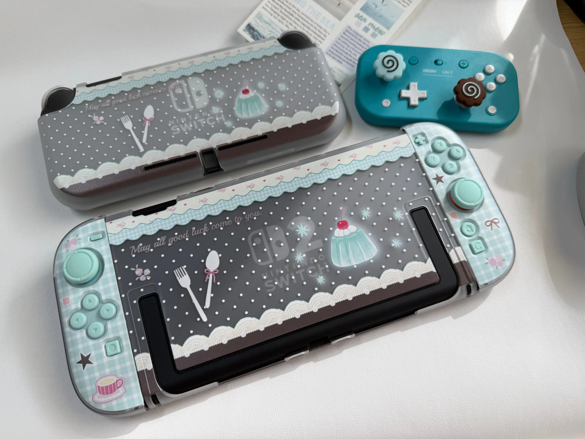 Фото Защитный чехол для Switch 2, мятно-зеленый, жесткий, с рисунком десертного пудинга, для игровых консолей NS2, для женщин-геймеров, для вечеринок с чаем, в наличии №2