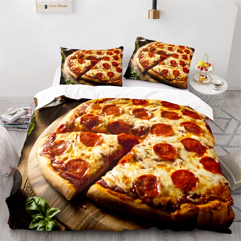 Creative Fast Food Duvet Cover Pizza Hamburger Print Comforter Cover Microfiber Bedding Set King Queen For Kids Teen Room Decor