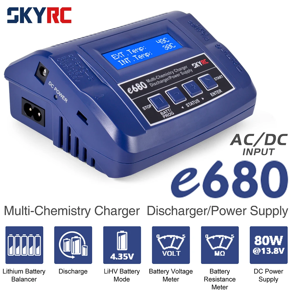 SKYRC e680 Charger 80W AC/DC Balance Charger Discharger Power Supply for 1-6s LiPo Li-ion LiFe NiCd NiMH Battery and AGM Battery enlarge