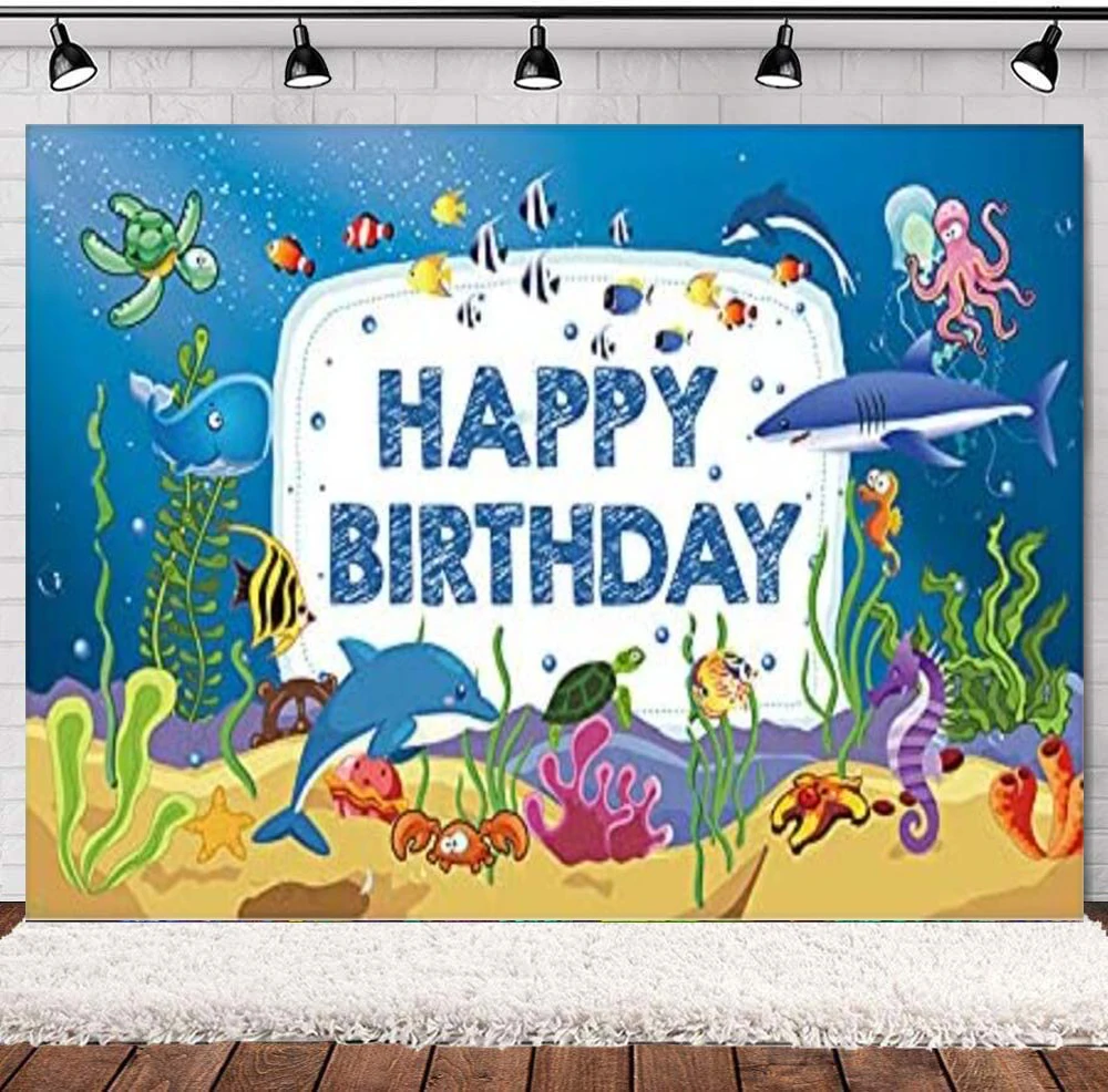 

Ocean Animals Photography Backdrop-Under The sea Birthday Party Supplies Background Cake Table Decorations Banner Baby Shower