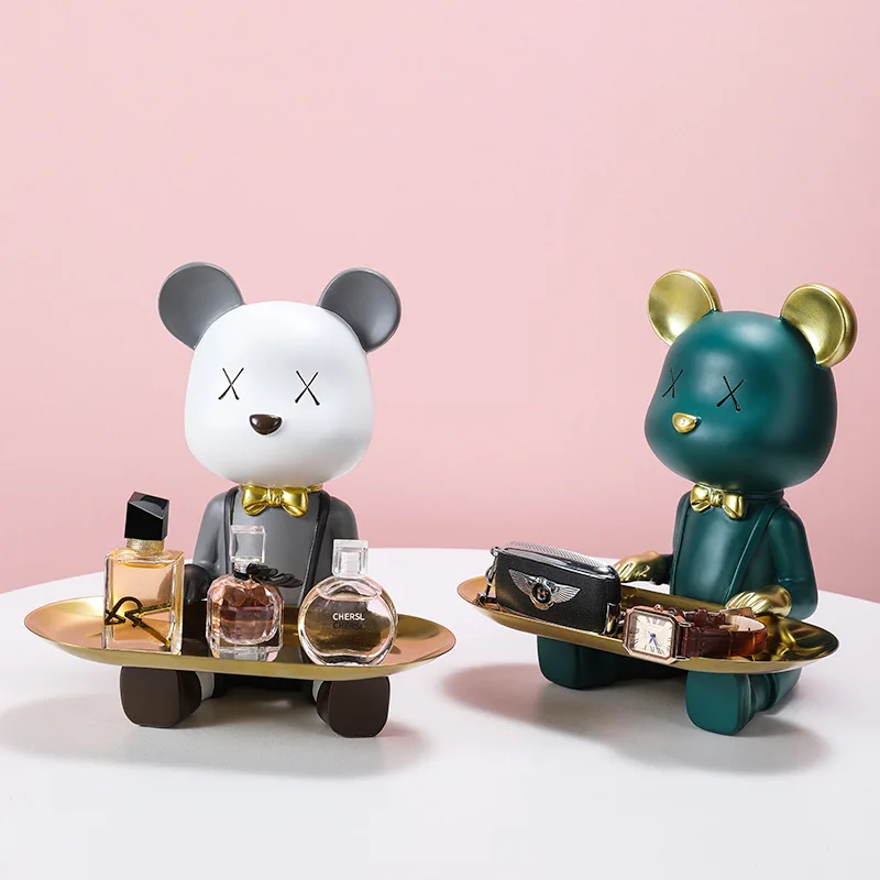 

Cute Bear Figurines Resin Ornaments Sculpture For Home Decoration Living Room Storage Multifunction Statue Home Decore