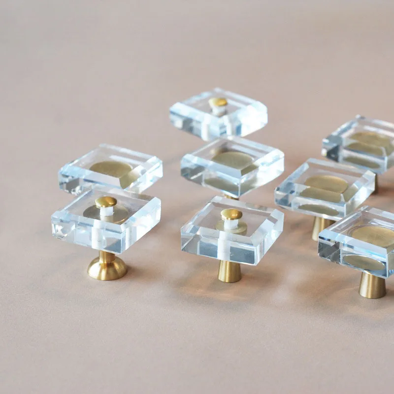 

Brass SquareTransparent Crystal Dresser Knbos and Pulls Kitchen Cabinet Door Knobs and Handles for Furniture Hardware