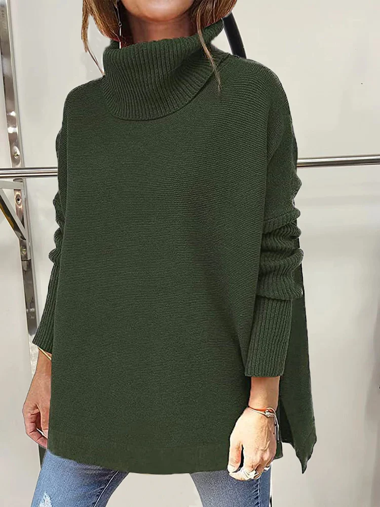 

Fall Winter Turtleneck Pullover Women Casual Oversized Knitted Sweaters Loose Long Jumper Female Solid Batwing Sleeve Knitwear
