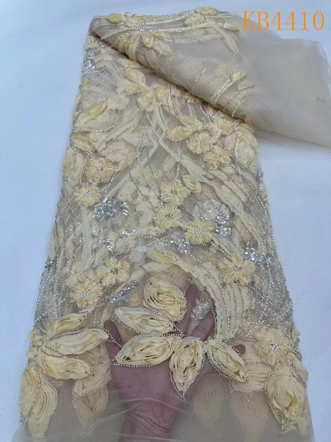 Зеленый 3D цветок кружевная ткань с бисером африканская белая нигерийская 5 ярдов