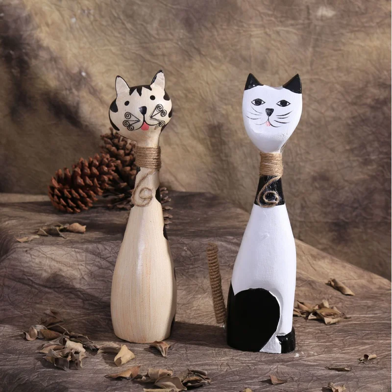 

Wooden Craftwork Decorative Home Creative Decoration Cute Couple Kitten