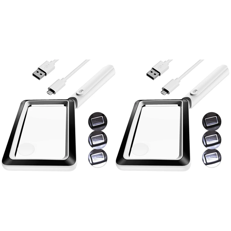 

2Pcs 4X Rechargeable Magnifying Glass With Light 20Leds, Handheld Rectangular Page Lighted Magnifier, 3 Brightness Modes