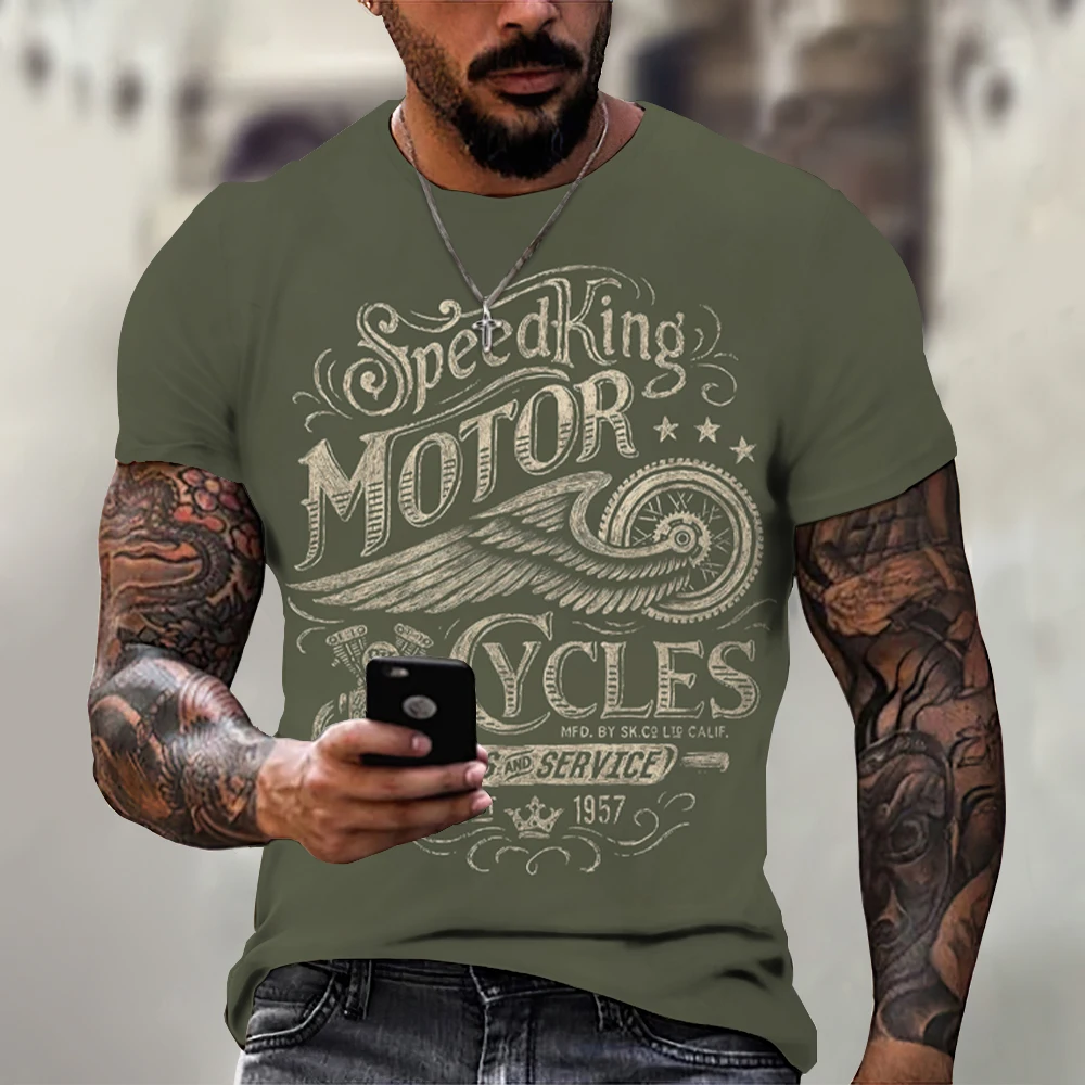 

Футболка мужская с коротким рукавом, мотоциклетный топ с 3D-принтом, с круглым вырезом, свободная уличная одежда, лето