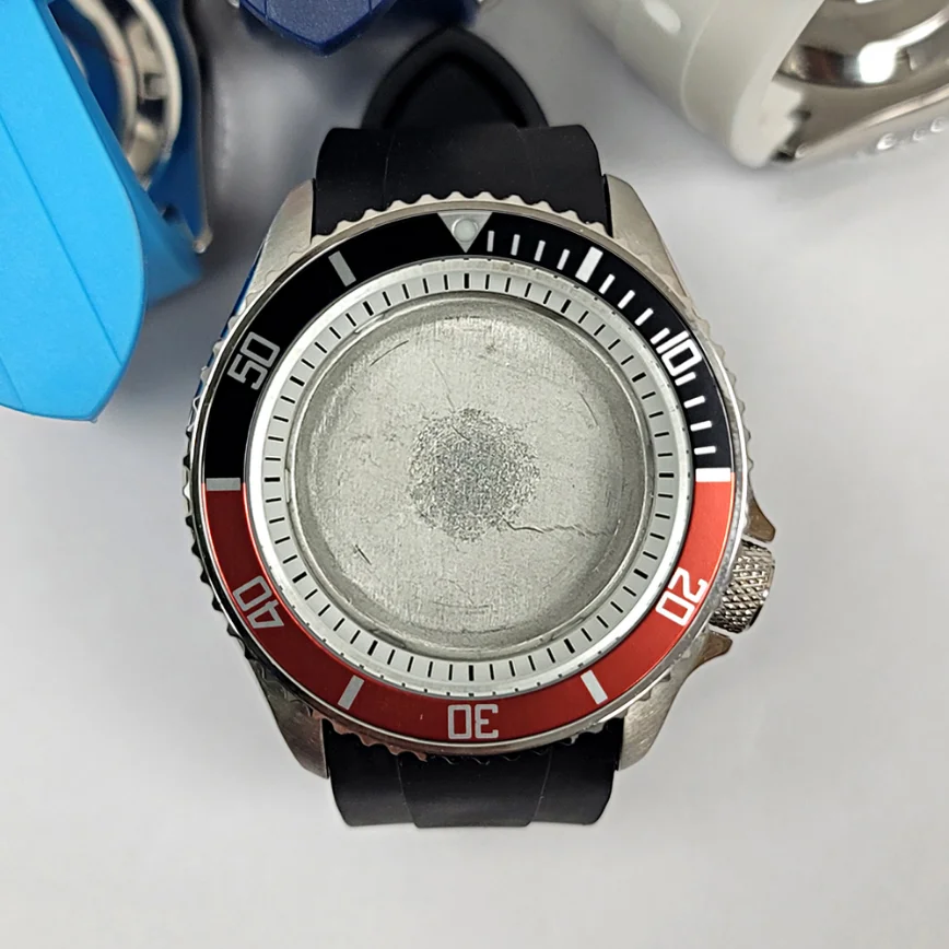 41.5MM Watch Case Steel Case Pin Buckle Black Tape Ring Mouth Black and White Inner Shadow Suitable for NH35/36/movement