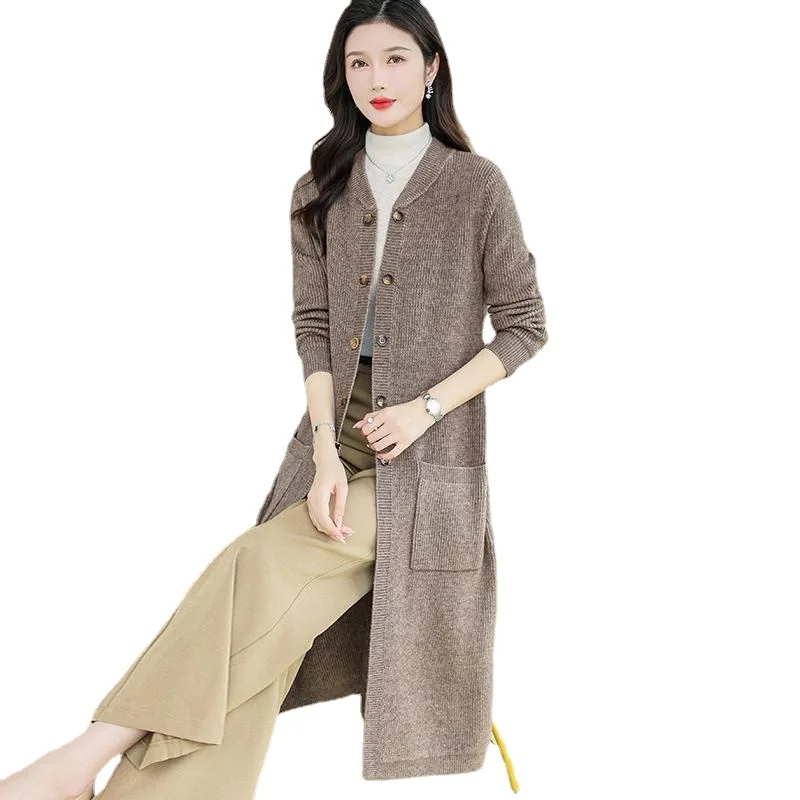 Осенне-зимний модный женский шерстяной вязаный кардиган пальто новая Длинная