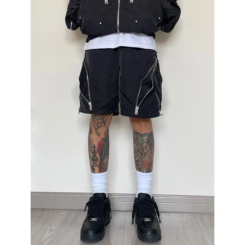 

American Style Zipper Functional Simple Shorts Harajuku Street Loose Cargo Shorts Men Clothing All Match Wide Leg Cropped Pants