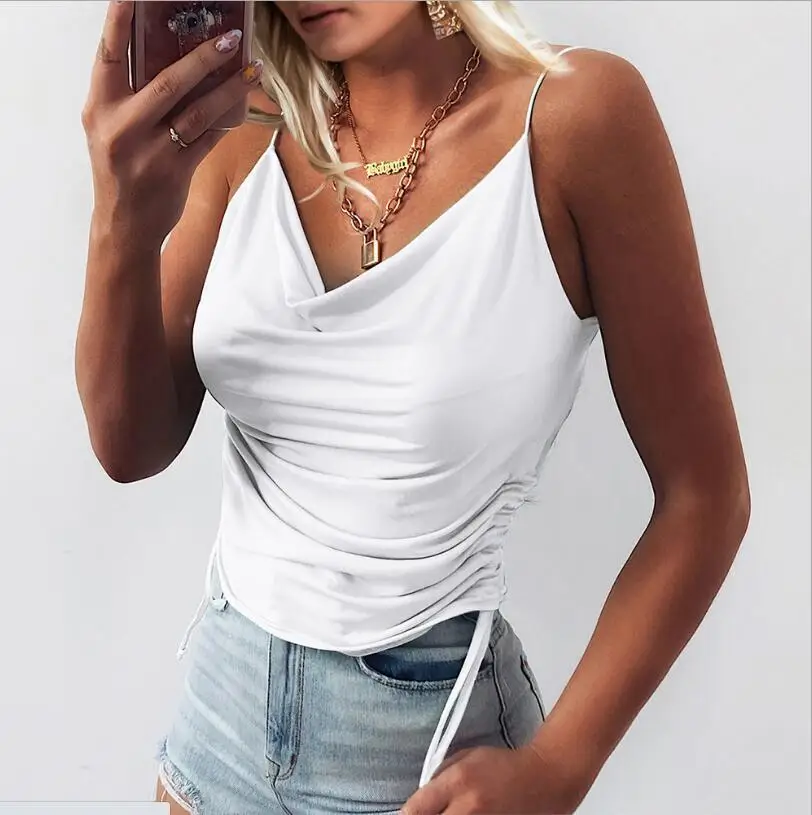 

Wepbel Women's Camis Tops Sexy Deep V Strap Tight Drawstring Tshirt Tank Tops Leisure Vest T-shirt Backless Camisole Club Party