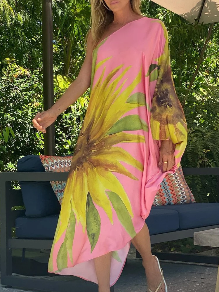 

Женское винтажное платье с открытой спиной, Свободное длинное платье с открытыми плечами и винтажным принтом