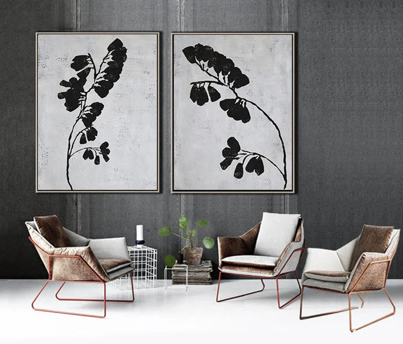 

Abstract Painting Art Large Paintings on Canvas, Black and White Set of 2 Flower Painting