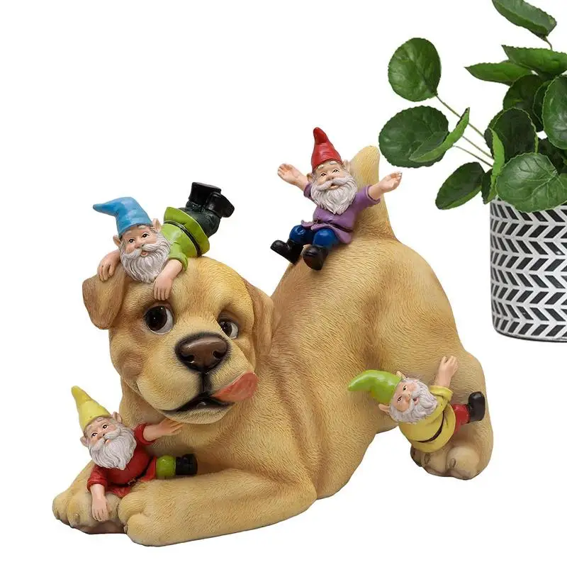 

Garden Gnomes Resin Outdoor Garden Dwarf Dog Gnomes Statue Cartoon Waterproof Garden Sculpture For Lawn Patio Backyard