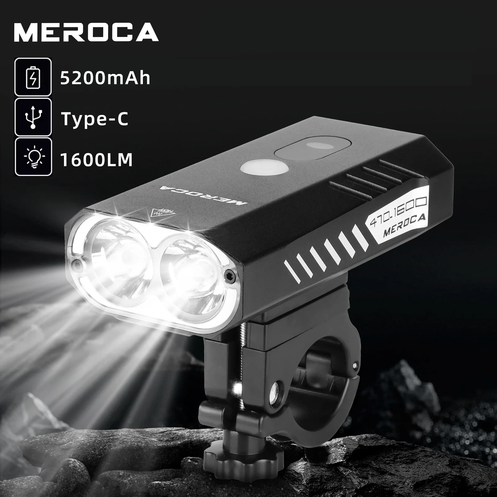 

MEROCA Bicycle Light 5200mAh Rechargeable Flashlight 1600lm Double Lamp Bead Mtb Road Bike Headlight Riding Equipment