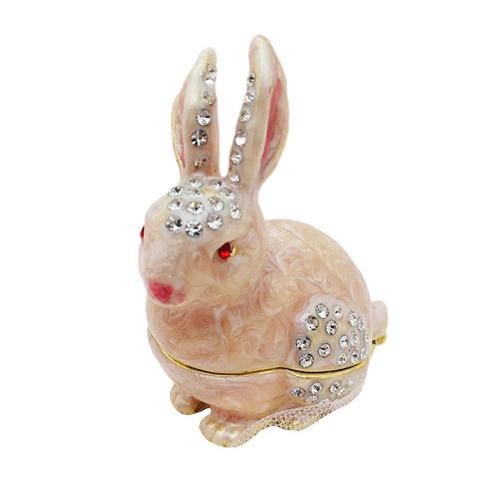 

Box Jewelry Trinket Rabbit Holder Storage Ring Bunny Case Tray Zodiac Boxes Easter Jar Decorative Rhinestone Hinged Chinese