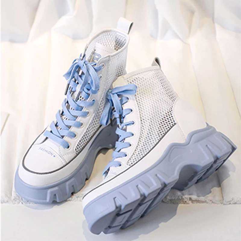 

Women Cool Boots Sandals 2022 Autumn New Mesh Platform Motorcycle Boots Women Shoes Summer Sandals Hollow Thick Rainboots Mujer