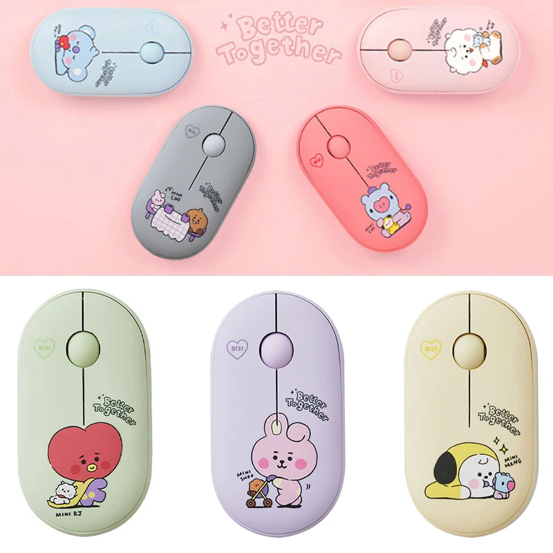 

Line Friends Bt21 Bts Kawaii Usb Wireless Mouse Bluetooth Mute Girl Laptop Office Cute Mouse Universal Girl Gift