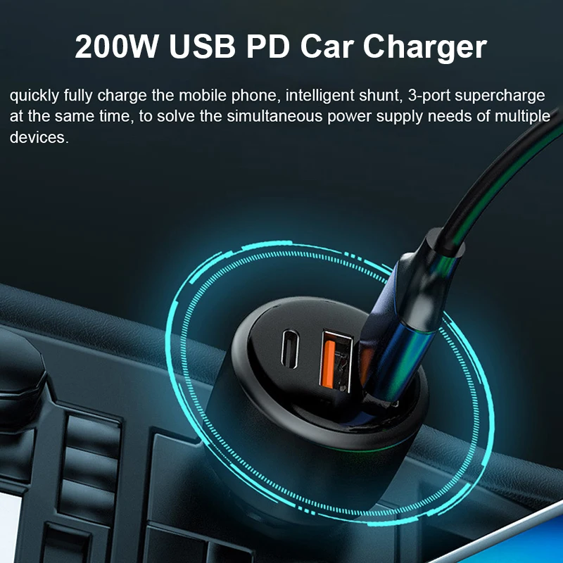 Автомобильное зарядное устройство URVNS 200 Вт USB PD 3 порта супербыстрая зарядка 100 65
