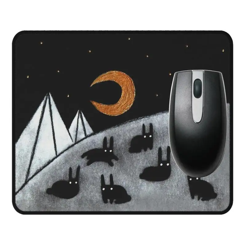 

Коврик для мыши Moon, 8,66x7,08x0,11 дюйма, черный, с кроликом, луной, удобный Настольный Коврик для компьютерной мыши для ноутбука, Нескользящий Резиновый