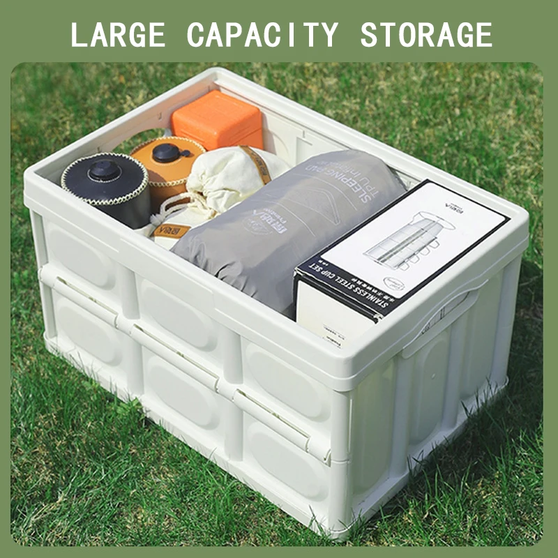 

30L/50L Outdoor Camping Tent Storage Box Foldable Portable Car Trunk Storage Box Wooden Lid Outdoor Fishing Camping Organizer