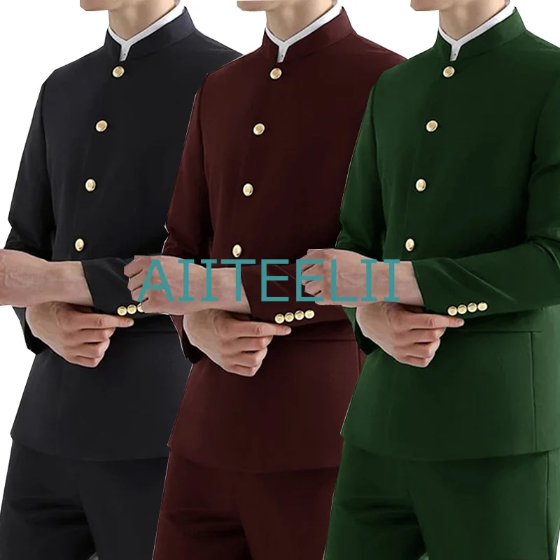 

Men's Suit 2 Piece Stand Collar Jacket Slim Fit Tuxedo Groom Formal Suits trajes de hombre