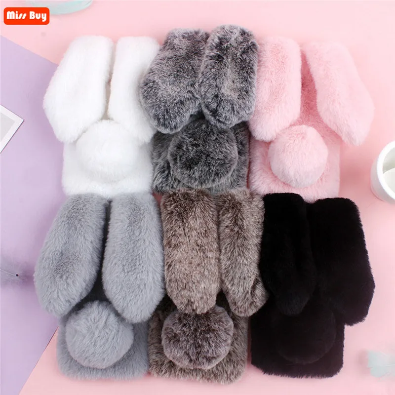 

Cute Lovely Winter Plush Rabbit Phone Case For Samsung galaxy A23 A33 A12 A13 4G A03 Core A53 A75 M23 M52 5G A12 A22 4G 5G Cover