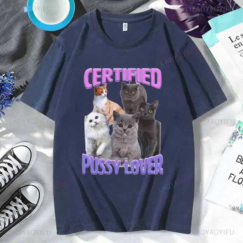 CerTified Pussy Lover Meme Cat Графические футболки для мужчин и женщин Модная кавайная