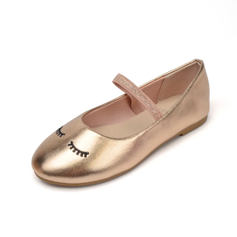

Girls Embroidered Smiling Shoes 2022 Autumn Fashion Kids Gold Leather Shoes Children Princess Sweet Dress Shoes