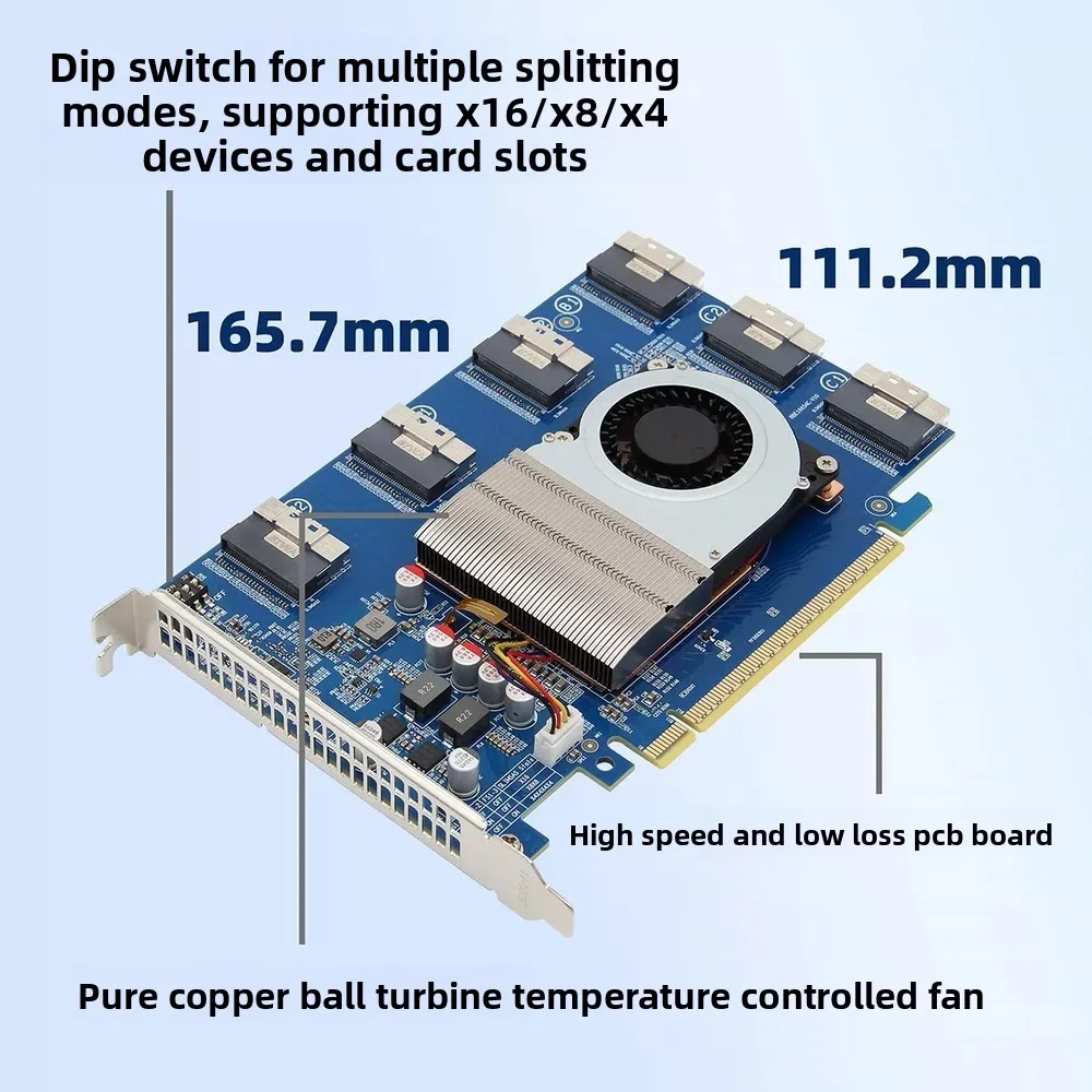 Фото Адаптер-райзер PLX88096 PCIe 4.0 X16, интерфейс 8654, внешняя карта расширения для графического процессора и жесткого диска, без разделения конструкции, высокоскоростная передача данных. №3