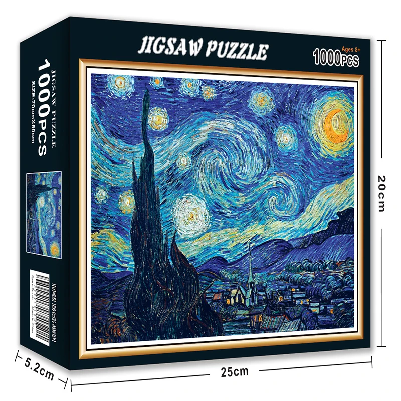 

New 1000 Piece Puzzle For Adults Van Gogh Starry Sky High Quality Paper Jigsaw 70*50cm Challenge Game Fidget Toy Gift Box Design