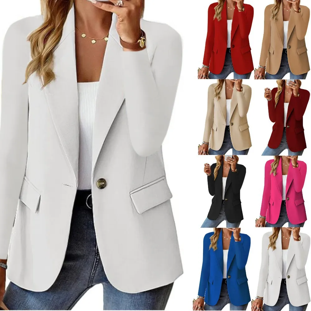 

Elegant Women's Slim Suits Top Coat 2023 Autumn Solid Long Sleeve Office Lady Suit Collar S-XXL Western-style Clothes
