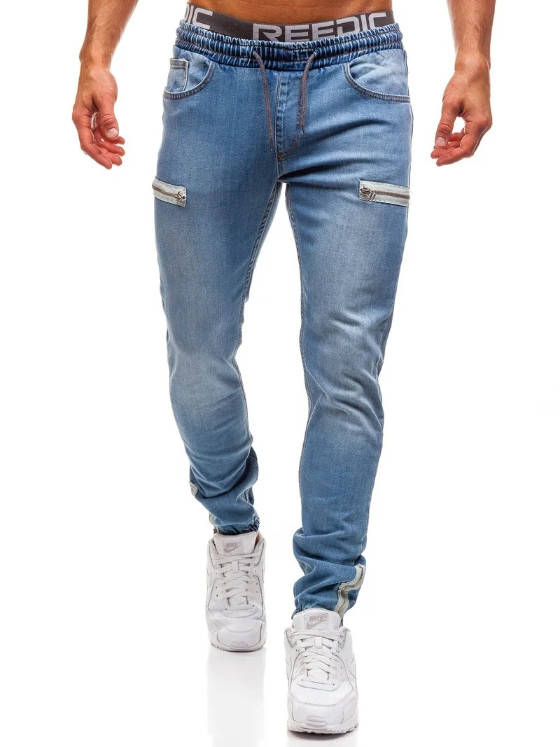 Men's Jeans European and American Denim Fabric Casual Scrub Zipper Design Sports Men