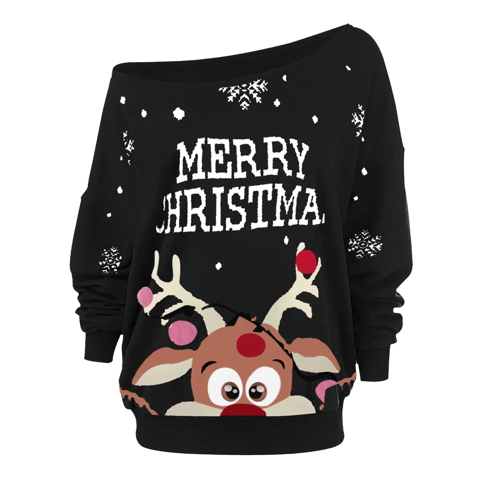 

Black Letter Print T Shirts Womens Christmas Tees Sexy One Shoulder Party Shirt Hoodies Vantge Female New Year Coat Xmas Tshirt