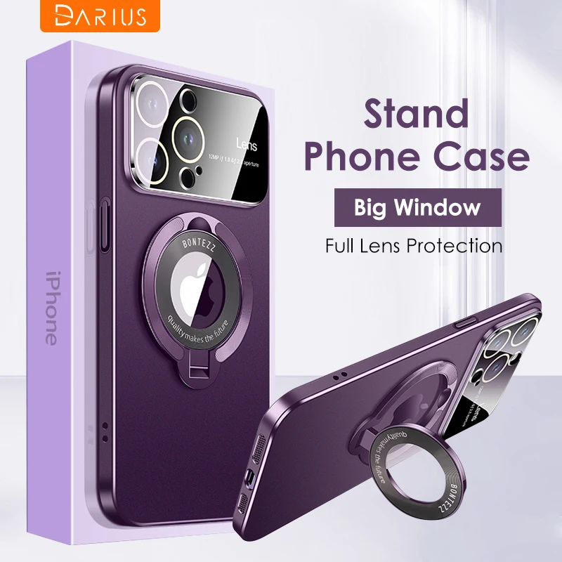 

Magnetic Magsafe Stand Phone Case For Iphone 13 11 12 14 15 Pro Max Plus With Bracket Lens Protection Matte Shockproof PC Cover