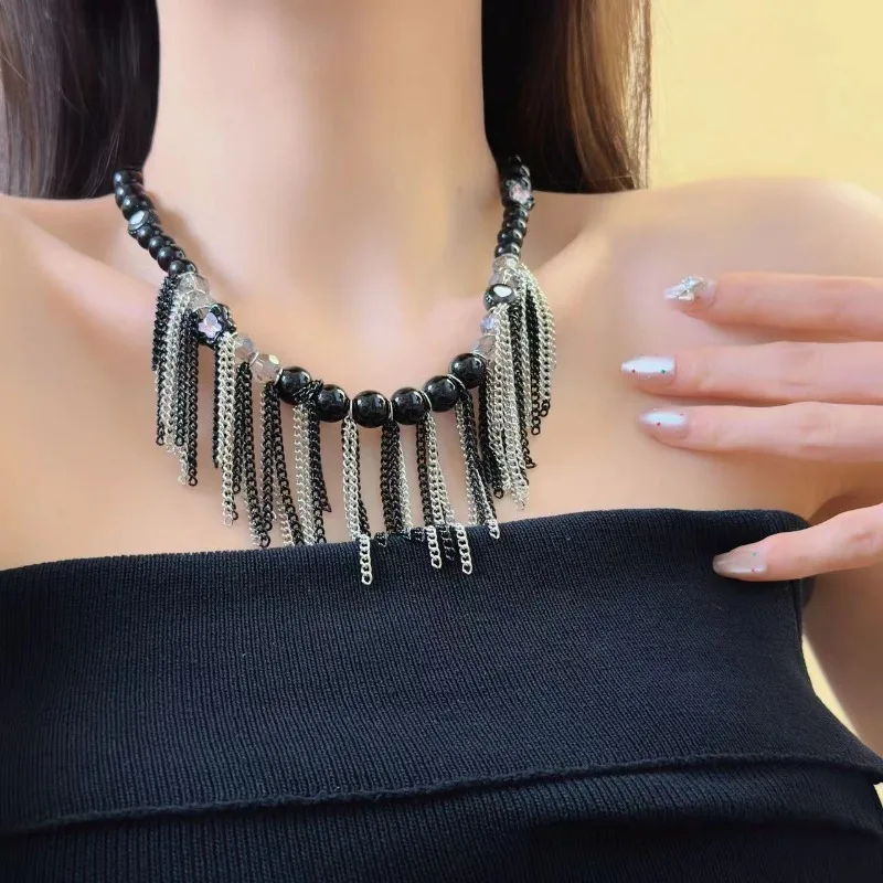 Draweye Y2k ожерелья с кисточками для женщин кристалл черный в стиле панк