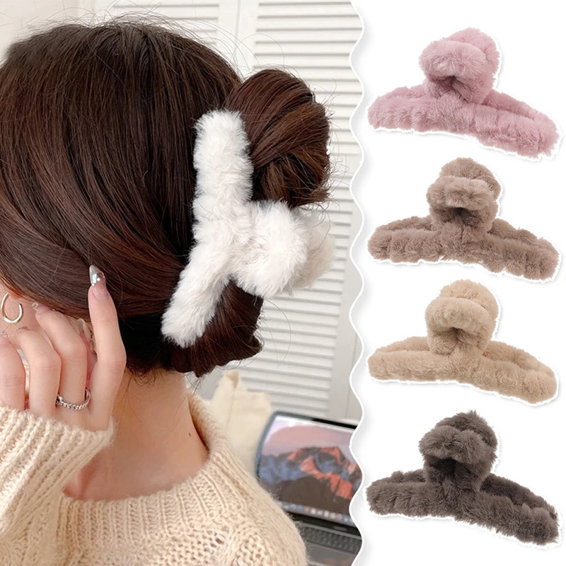 

Solid Color Furry Crab Clip Barrettes Fluffy Big Shark Clip Faux Fur Hair Clip 14cm Large Size Plush Hair Claws Soft Warm DIY