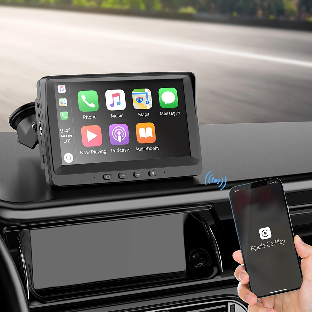 

Портативный экран IPS 7 дюймов, для беспроводной навигации CarPlay, Android, монитор для автомобиля, FM, радио, видео, аудио, мультимедийных проигрывателей