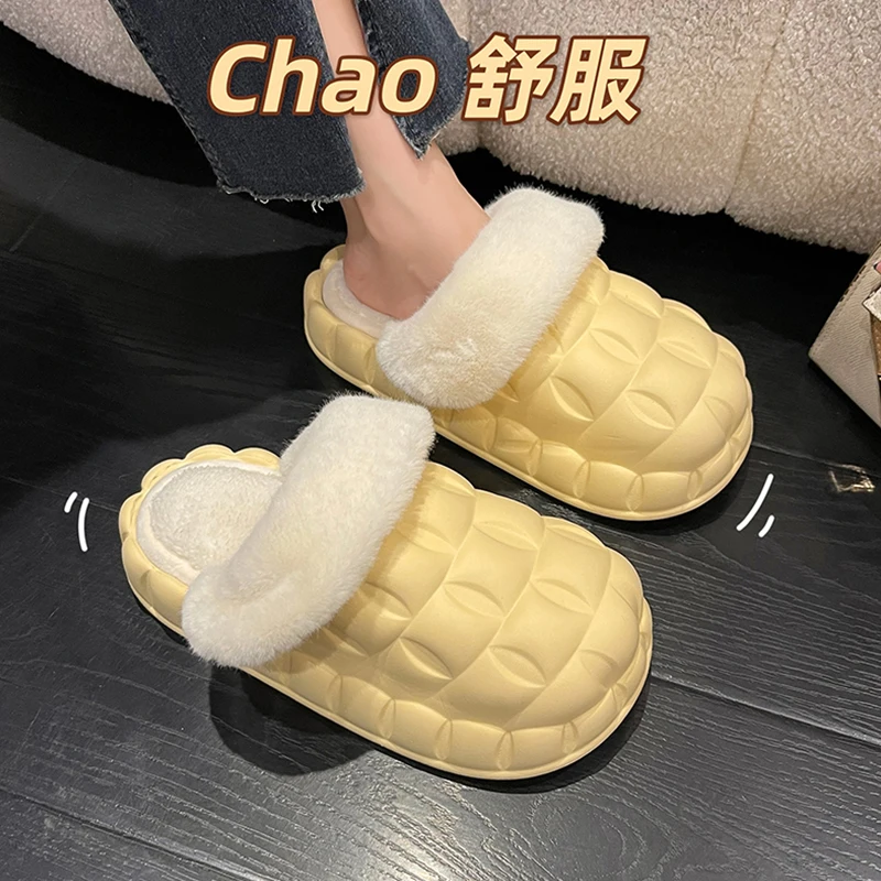 

Flat Shoes Female Home Slippers Women's Med Platform Slides Winter Footwear Massage Short Plush PU Rome Rubber with Med Shoes Wo