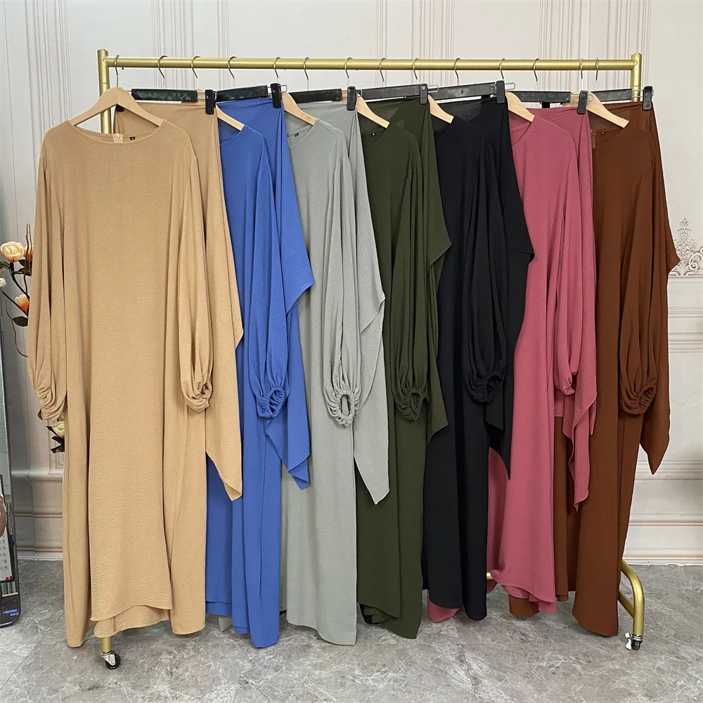 Bubble Crepe Abaya Dress Two Piece Muslim Sets Dubai Islam Turkey Evening Dresses for Women with Front Wrap Skirt Kaftan Robe