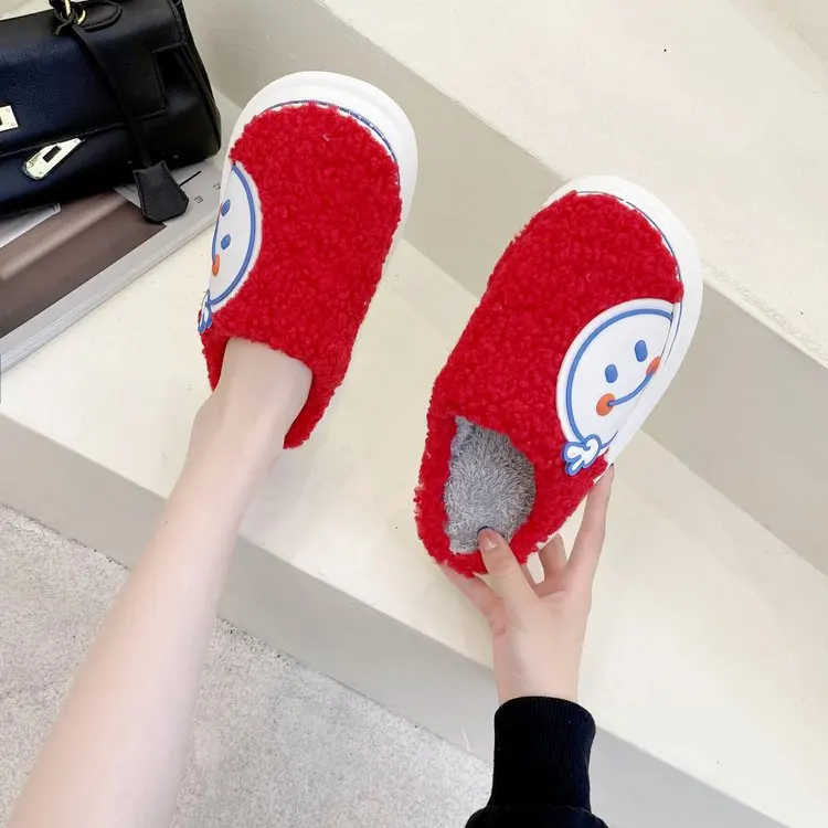 Winter New Ladies Cotton Slippers Simple Cartoon Comfortable Cotton Slippers Women Flat Slippers Women Furry Slippers Women