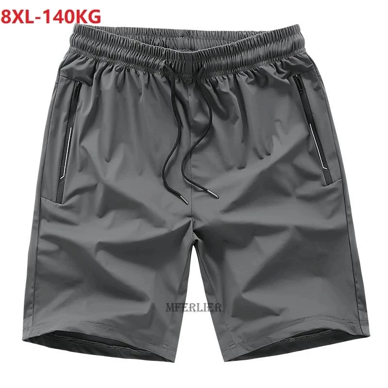

summer men sports shorts pocket zipper ice Breathable plus size 6XL 7XL 8XL thin loose shorts work out door elasticity shorts
