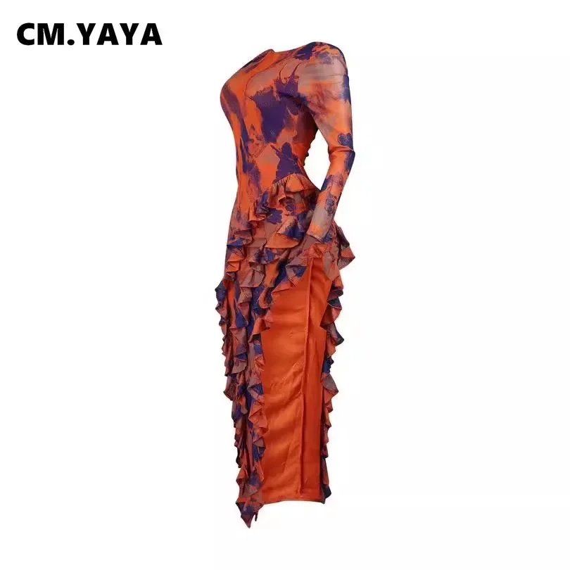 CM.YAYA женское облегающее платье с длинным рукавом и высоким разрезом по бокам