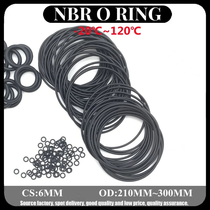 

5pcs Black O Ring Washer CS6mm OD200/210/220/300mm Automobile Nitrile Rubber Round O Type Corrosion Oil Resistant Seal Gasket