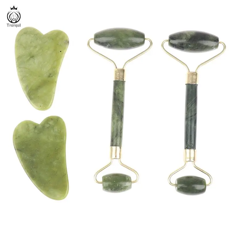 

Natural Gua sha Jade Stone Massage Roller + Guasha Board SPA Scraper StoneAcupoint Face Eye Care SPA Massage Tool Set
