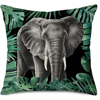 Летняя наволочка с тропическими животными зеленый пальмовый лист лев слон