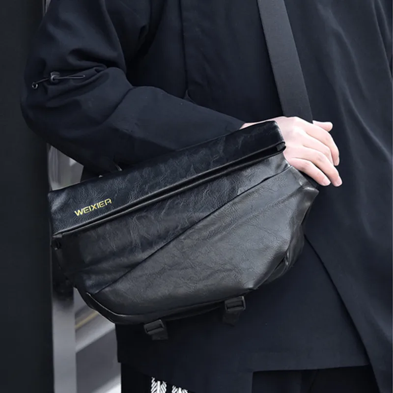 New Vintage Men's Leather Chest Bag Trendy Cycling Crossbody Bag Large Capacity Shoulder Messenger Bag Sports Male Sling Bag