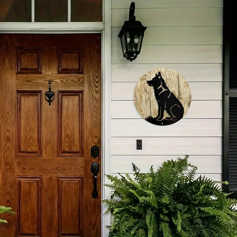 ł okrągły aluminiowy metalowy znak płaski wieniec 2D z wzorem psa na drzwi wystrój domu dekoracja ścienna odpowiednia dla różnych scenariuszy