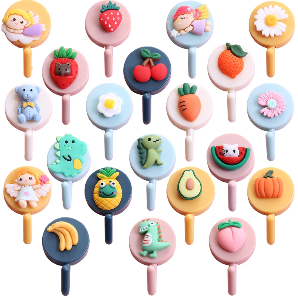 

1pc Cute Wall Hooks Key Holder Door Hanging Plastic Self Adhesive Wall Hanger Cartoon Fruits Shape Hook For Kids Room Home Decor